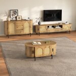 Ensemble de salon 3 pi�ces meuble bas tv + buffet + table basse portes coulissantes rangement aspect ...