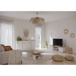 Ensemble salon access : table basse + banc tv + enfilade 4 portes - decor chêne hamilton et blanc Ensemble salon access : table basse + banc tv + enfilade 4 portes - decor chêne hamilton et blanc