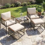 Ensemble de salon ext�rieur 5 pcs costway chaises de jardin en rotin pe table basse en verre tremp� 2 ...