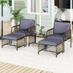 Ensemble de salon ext�rieur 5 pcs costway chaises de jardin en rotin pe table basse en verre tremp� 2 ...