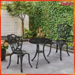 Ensemble salon de jardin 2 places - akozon - 9177 - fonte daluminium - table ronde �60 cm - porte - parasol ...