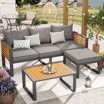 Ensemble de salon de jardin 3 - 4 places canap� dext�rieur avec coussins table basse bois plastique - ...