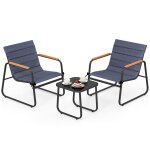 Ensemble salon de jardin 3 pi�ces costway chaises en tissu avec coussins table basse en verre tremp� ...