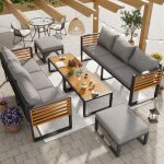 Ensemble de salon de jardin 6 - 8 places canap� dext�rieur avec coussins table basse bois plastique - ...