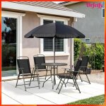 Ensemble salon de jardin 6 pcs - akozon - 15568 - table ronde verre tremp� - 4 chaises pliables textil�ne ...