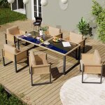Ensemble salon de jardin 6 personnes table en verre tremp� chaise en rotin avec housses amovibles et ...