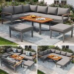 Ensemble de salon de jardin - 7 - 8 personnes - gris fonc� - m�tal et polyester - cadre en fer galvanis� ...