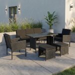 Ensemble salon de jardin 7 places - canap� 3 places + 2 fauteuils + 2 poufs - table en verre - coussins ...