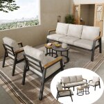 Ensemble de salon de jardin - canap� 3 places - 2 fauteuils - 2 tables basses - plateau en verre laqu� ...