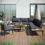 Ensemble de salon de jardin canapé d?angle et droit 6 personnes avec coussins 2 tables rondes tous en ... Ensemble de salon de jardin canapé d?angle et droit 6 personnes avec coussins 2 tables rondes tous en ...