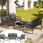 Ensemble de salon de jardin - canap� double 118x65x78 cm - canap� simple 63x65x78 cm - table 80x50x39 ...