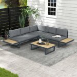 Ensemble salon de jardin dangle design 5 places coussins table basse alu. gris anthracite et imitation ...