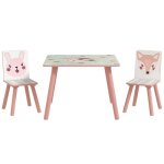 Ensemble de salon de jardin enfant 3 - 8 ans : table + 2 chaises en pin motif animaux rose 60x60x44cm ...