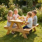 Ensemble salon de jardin ext�rieur enfant table pique - nique enfant avec bancs cadre en bois massif ...