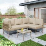 Ensemble salon de jardin en fer canap� convertible en l avec coussins dassise pour 4 personnes2 canap�s ...