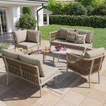 Ensemble de salon de jardin modulable - 6 pi�ces - beige - rotin pe - coussins imperm�ables - canap� ...