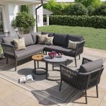 Ensemble de salon de jardin modulable - 6 pi�ces - gris - rotin pe - coussins imperm�ables