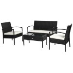 Ensemble salon de jardin - outsunny - 4 places - rsine tresse - plateau verre tremp