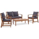 Ensemble de salon de jardin - pai hb015 - bois dacacia massif - coussins gris fonc�