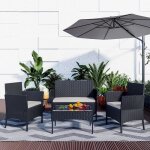Salon de jardin r�sine tress�e imitation rotin 4 personnes avec 2 fauteuils 1 canap� et 1 table noir