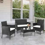 Ensemble de salon de jardin en rotin - alightup - 2pcs fauteuils + 1pc causeuse + table basse - noir