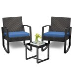Ensemble de salon de jardin en rotin bealife de 3 pices - bleu - pour jardin vranda et balcon