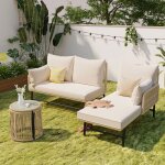 Ensemble de salon de jardin en rotin canap� dangle l avec tableavec housse en corde et structure coussin ...