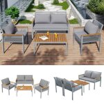 Ensemble de salon de jardin en rotin - canap� double - 2 fauteuils - table basse - gris - rotin pe - ...