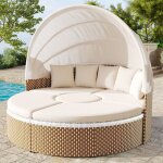 Ensemble de salon de jardin en rotin - �le ensoleill�e - auvent extensible - plateau de table relevable ...