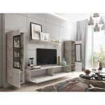 Meuble tv - vera ii - 180 cm - bton - blanc brillant - sans led