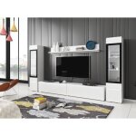 Ensemble salon - vera ii - meuble tv 180 cm - blanc brillant - design contemporain - 4 lments