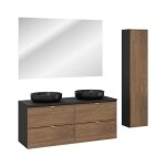 Ensemble savia : meubles sous vasque 120cm + 2 vasques noires rondes � poser + miroir led + colonne de ...