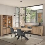 Ensemble s�jour table repas ovale pied �toile + buffet et argentier aspect bois finition castel oak - ...