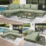 Ensemble de salon de jardin en corde tress�e - coussins �pais 10 cm - table basse en verre tremp� - 225x167x81 ...