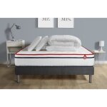 Pack lit complet 160x200 cm - matelas + sommier gris (en kit) + 2 oreillers + couette - vital spa gris ...