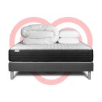 Pack lit complet 200x200 cm - matelas + sommier gris (en kit) + 2 oreillers + couette - vitalmemo one ...