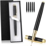 Ensemble de stylo - plume de luxe en m�tal - marque - mod�le - pointe fine - noir et or