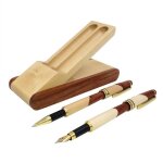 Ensemble de stylos - rosewood - stylo - plume et bille - couleur marron - rechargeable - pointe fine