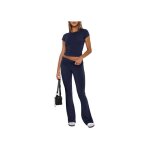 Ensemble de surv�tement - crop top & pantalon pattes deph - bleu marine - taille l - ceinture r�glable ...
