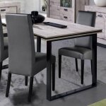 Ensemble table 160 cm chêne grisé et 4 chaises en pu noir - istres Ensemble table 160 cm chêne grisé et 4 chaises en pu noir - istres