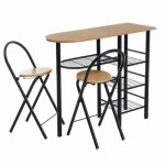 Ensemble de table et 2 tabourets de bar - juanio - naturel / noir - rectangulaire - cuisine