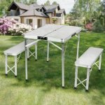 Ensemble table + 2x banc de jardin en aluminium traiteur pliante table buffet picnic plateau camping ...
