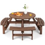Costway salon de jardin en sapin verni - ensemble de table et 4 bancs de jardin - 8 personnes trou de ...