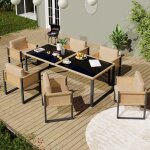 Ensemble table et 6 chaises de jardin en polyrotin fauteuils avec housses amovibles lavables noir marron ...