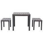 Ensemble table et bancs de jardin - kai - marron - résistant aux intempéries - 1 table et 2 bancs Ensemble table et bancs de jardin - kai - marron - résistant aux intempéries - 1 table et 2 bancs