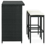Ensemble table de bar avec 2 chaises clarence� meuble de salon / cuisine r�sine tress�e noir 102x60x105cm ...