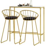 Ensemble table de bar avec 2 tabourets - homcom - coussin velours et pieds en acier - 100 x 40 x 107 ...
