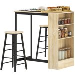 Ensemble de table de bar - 3 pi�ces - noir et ch�ne - 2 places - espace de rangement int�gr�