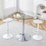 Ensemble table de bar ronde �89 cm verre transparent + 2 tabourets r�glables pivotants 360� m�tal blanc ...