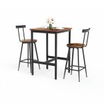 Ensemble table de bar et tabourets 60x60x92 cm table � manger avec deux chaises � repose - pieds structure ...